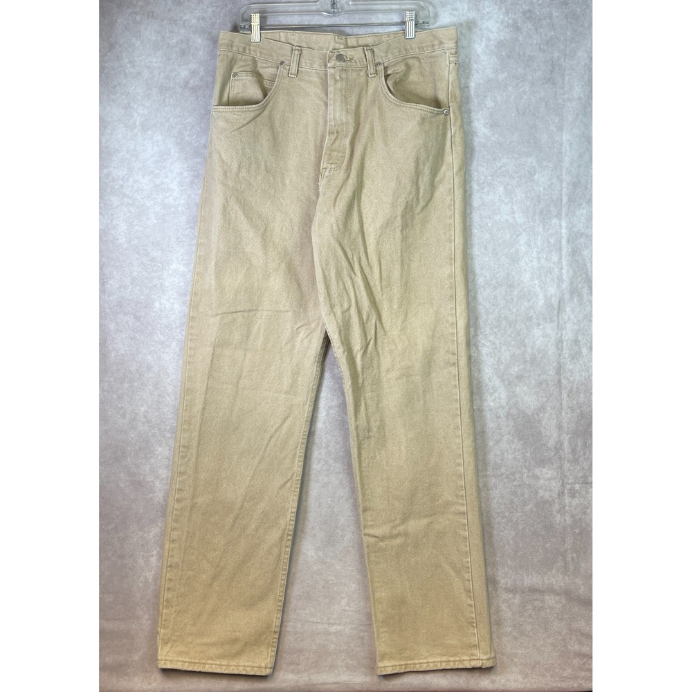VTG Wrangler Silver Edition Jeans Mens 34x34 Beige Loose Fit (Tag 36x34) USA
